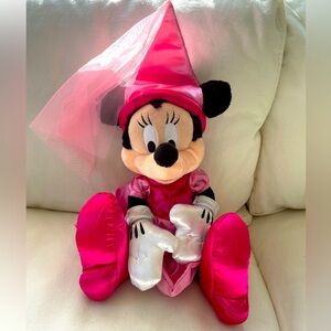 Disney Parks Princess Minnie Mouse Plush Doll Pink Dress Hat 16” Stuffed Animal
